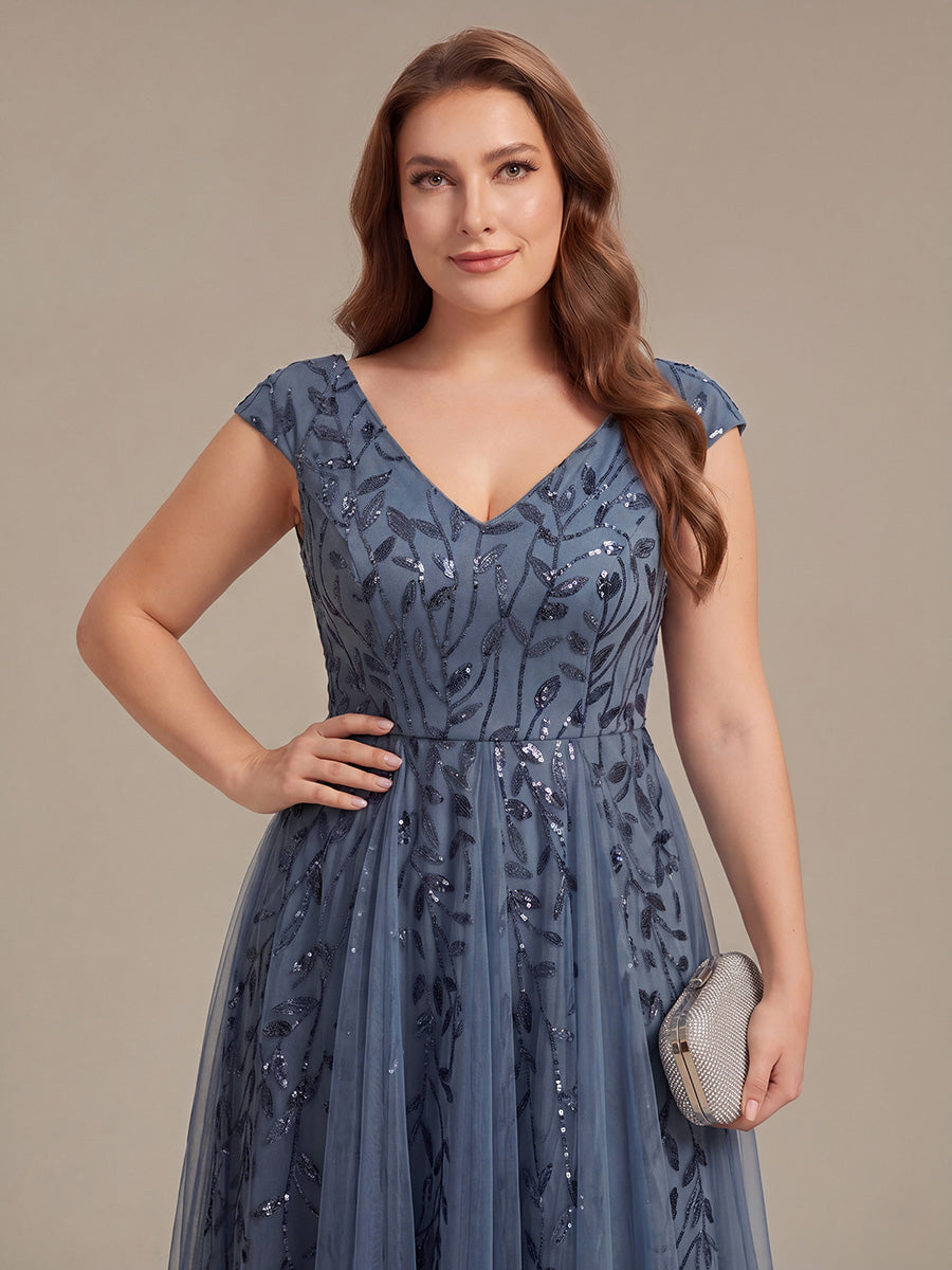 Plus Size V-Neck Sequin Wedding Guest Dress