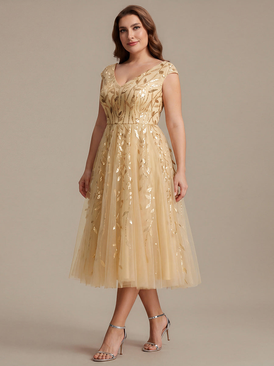 Plus Size V-Neck Sequin Wedding Guest Dress