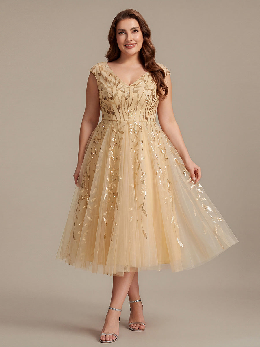 Plus Size V-Neck Sequin Wedding Guest Dress