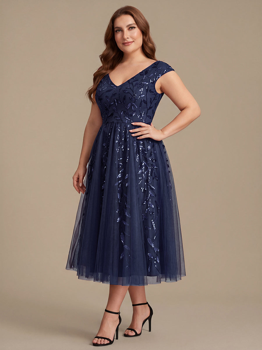 Plus Size V-Neck Sequin Wedding Guest Dress