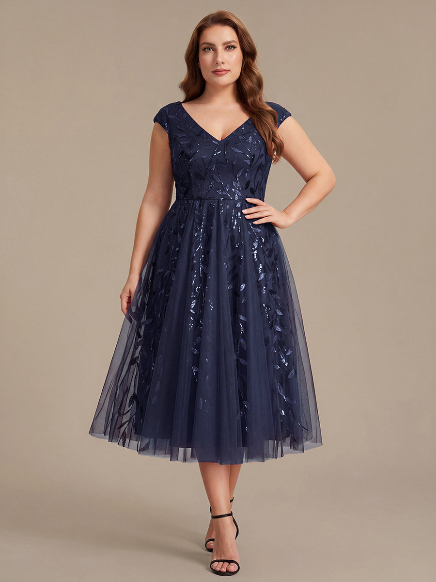 Plus Size V-Neck Sequin Wedding Guest Dress