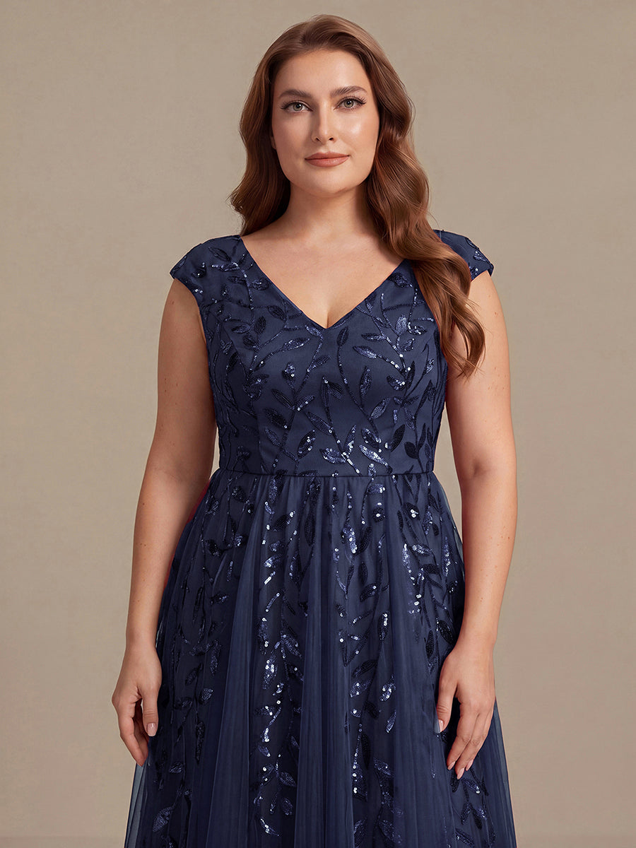 Plus Size V-Neck Sequin Wedding Guest Dress