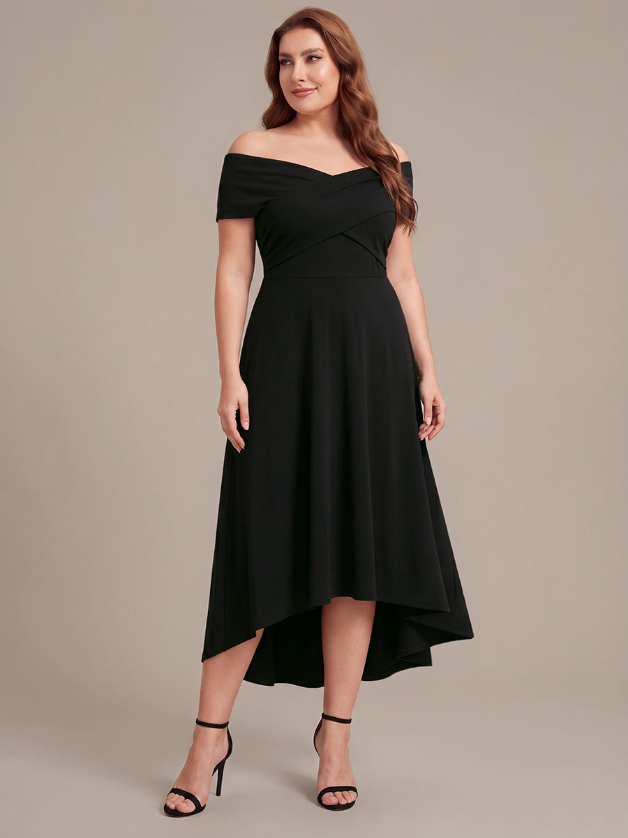 Plus Size Knit Off-the-shoulder Sleeve Wedding Guest Dress