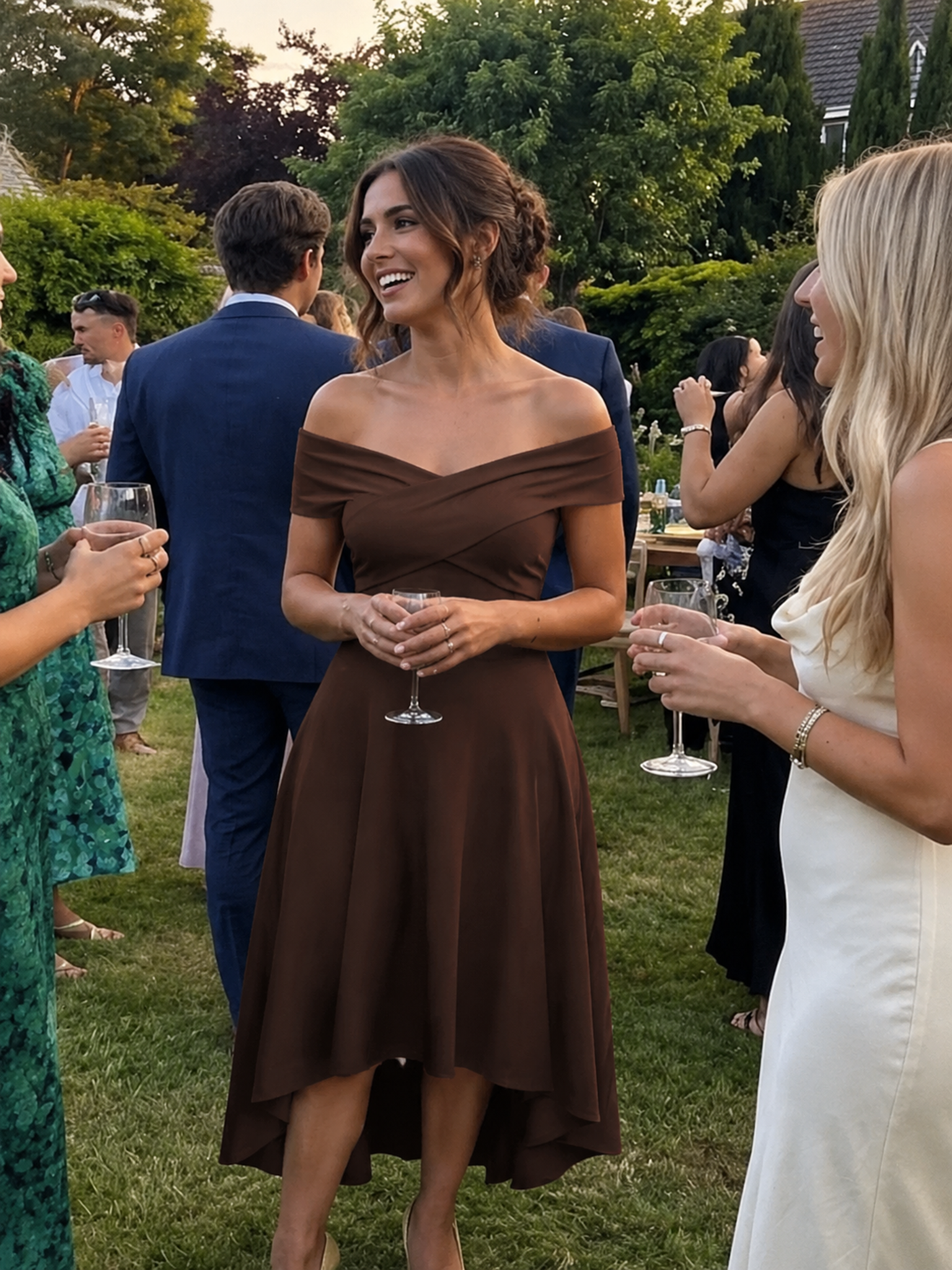 Plus Size Knit Off-the-shoulder Sleeve Wedding Guest Dress