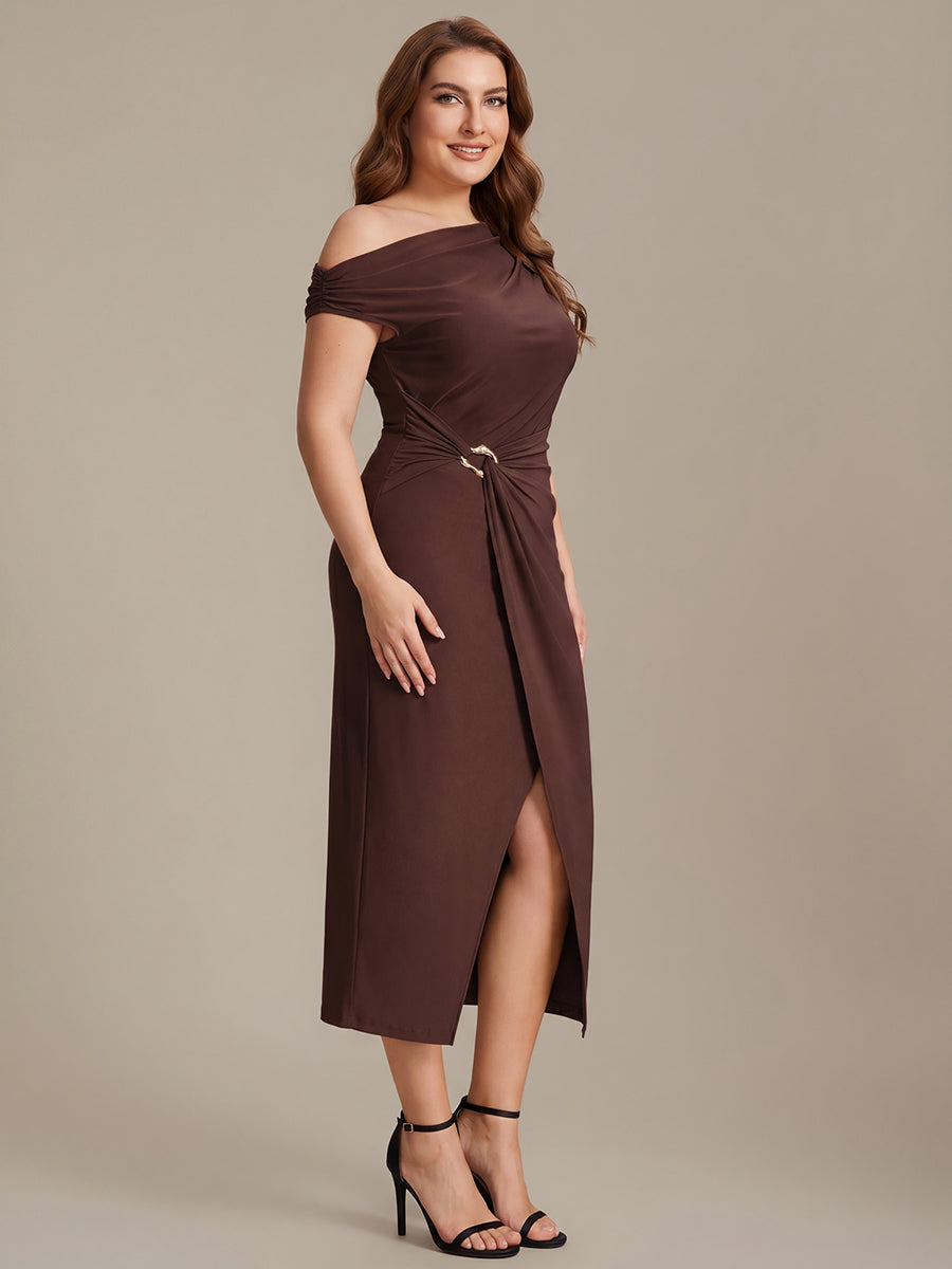 Plus Size One-Shoulder Knit Wedding Guest Dress