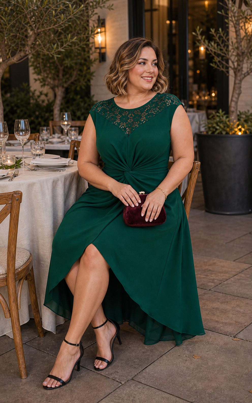 Plus Size Knot Detail High Low Wedding Guest Dress