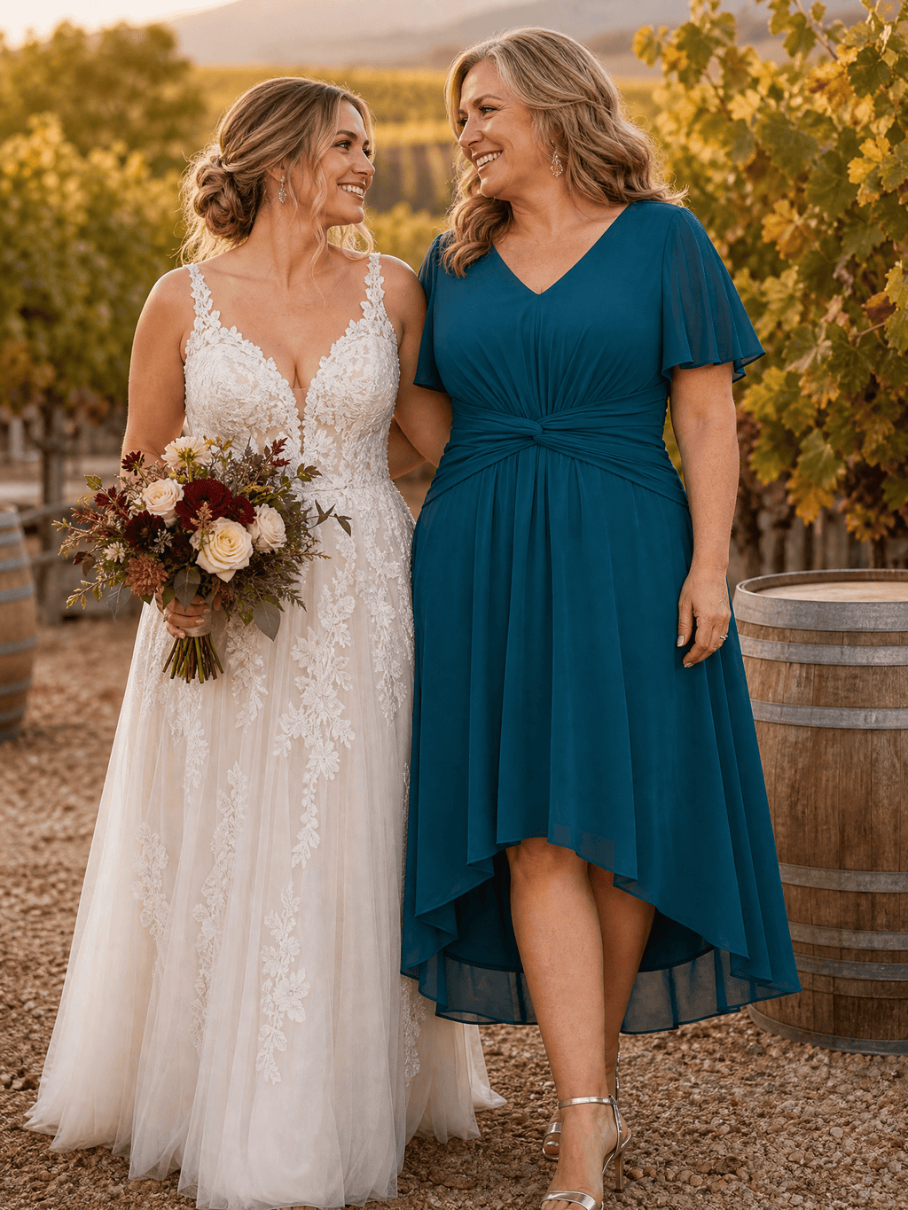 Plus Size Chiffon Ruffle Sleeve High Low Wedding Guest Dress