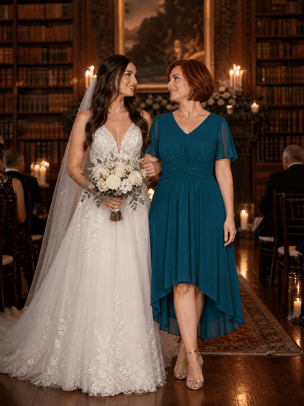 Plus Size Chiffon Ruffle Sleeve High Low Wedding Guest Dress
