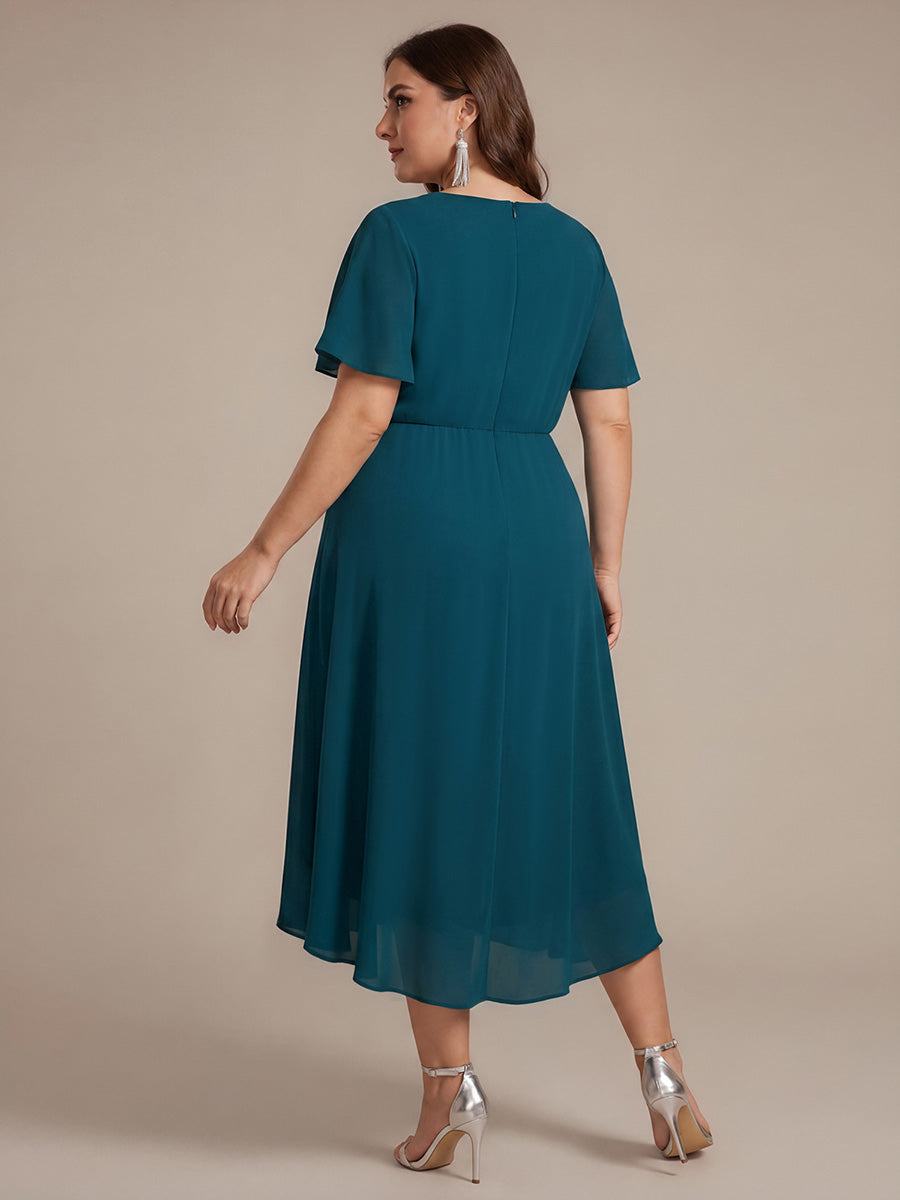Plus Size Chiffon Ruffle Sleeve High Low Wedding Guest Dress