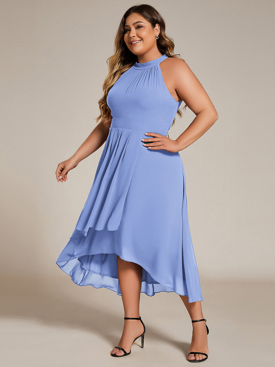 pretty POSIE|Flowy Plus Size Halter Neck Chiffon Midi Wedding Guest Dress