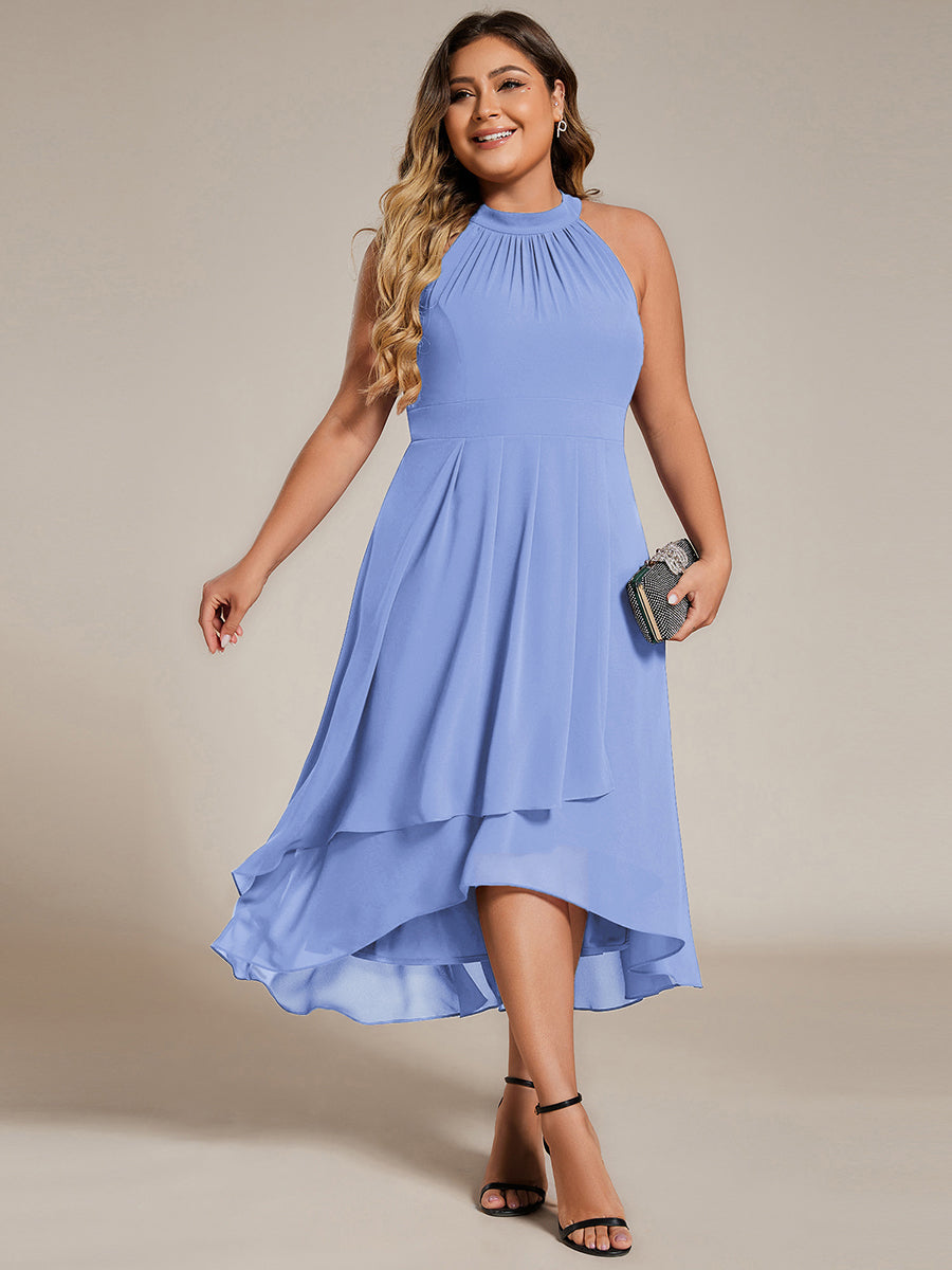 pretty POSIE|Flowy Plus Size Halter Neck Chiffon Midi Wedding Guest Dress