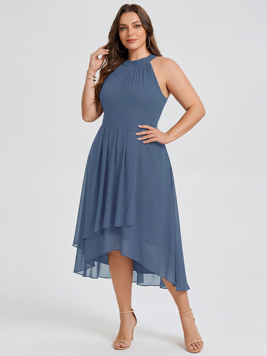 pretty POSIE|Flowy Plus Size Halter Neck Chiffon Midi Wedding Guest Dress