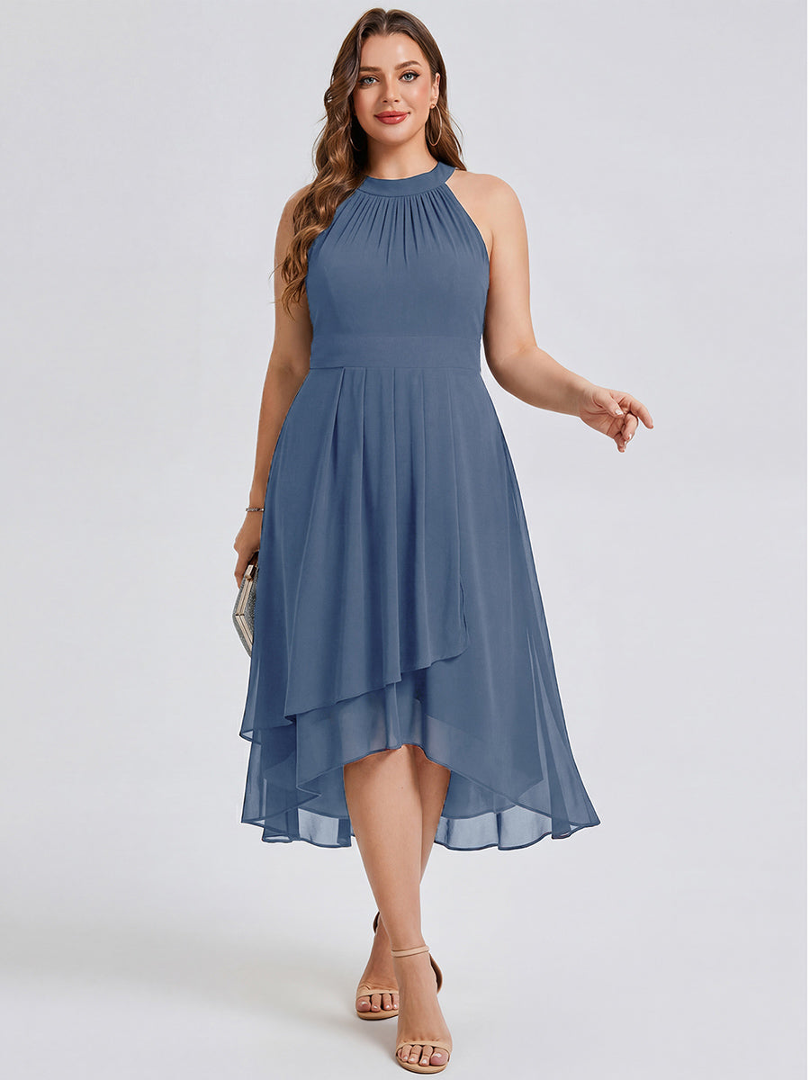 pretty POSIE|Flowy Plus Size Halter Neck Chiffon Midi Wedding Guest Dress