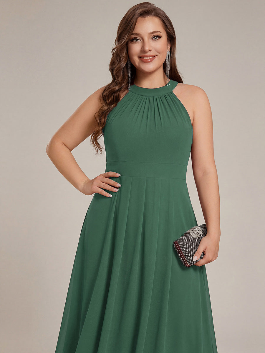 pretty POSIE|Flowy Plus Size Halter Neck Chiffon Midi Wedding Guest Dress