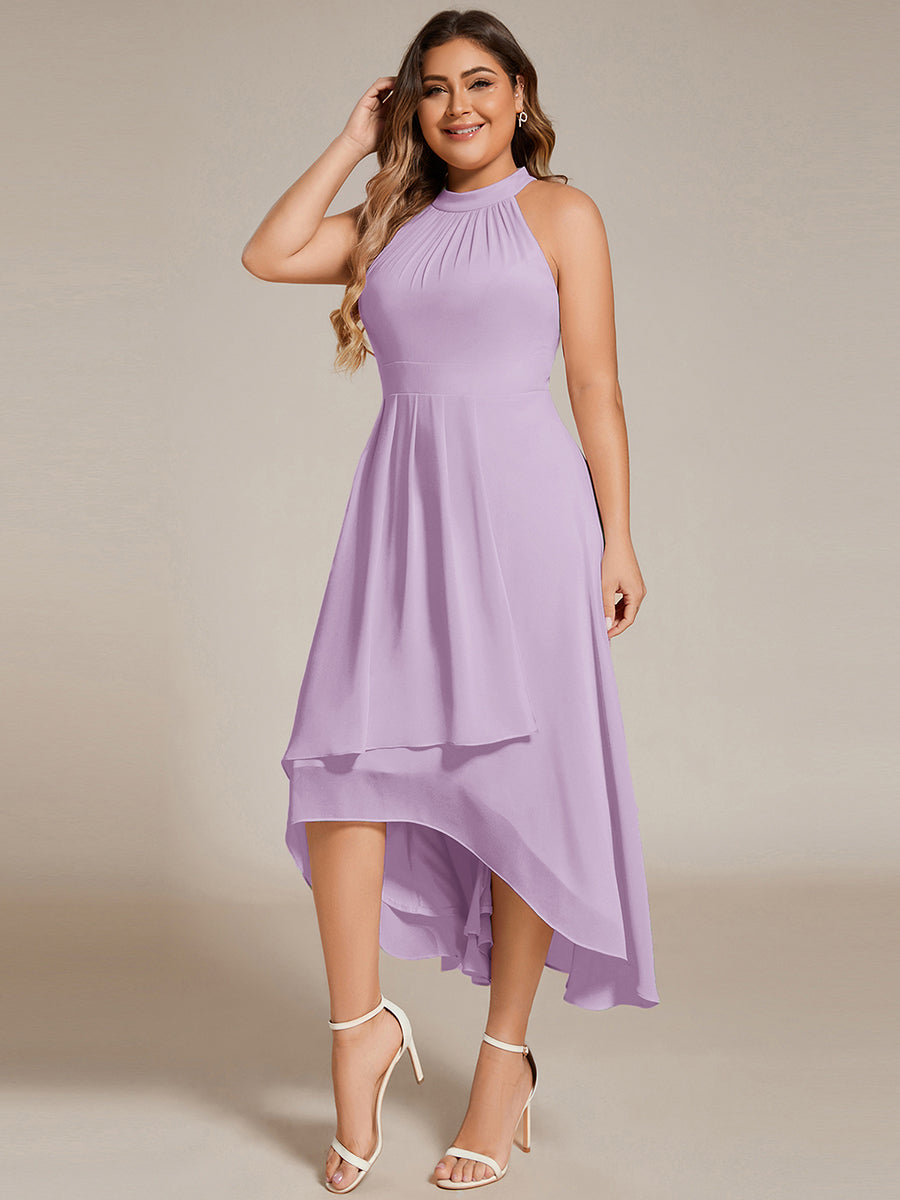 pretty POSIE|Flowy Plus Size Halter Neck Chiffon Midi Wedding Guest Dress
