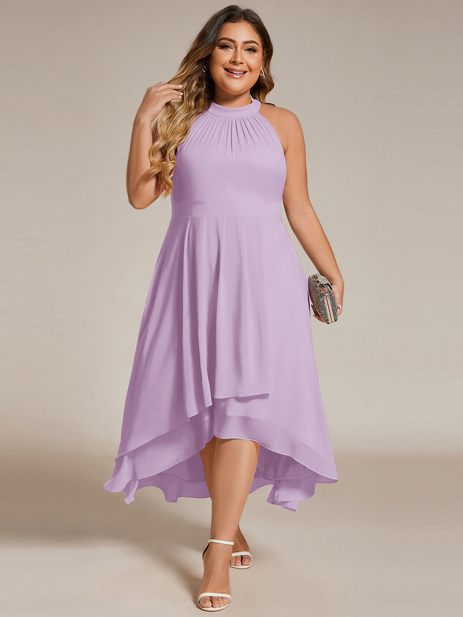 pretty POSIE|Flowy Plus Size Halter Neck Chiffon Midi Wedding Guest Dress