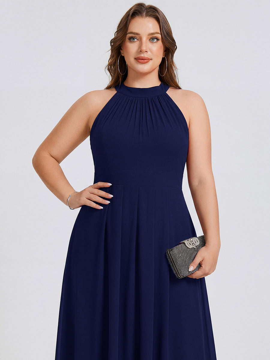 pretty POSIE|Flowy Plus Size Halter Neck Chiffon Midi Wedding Guest Dress