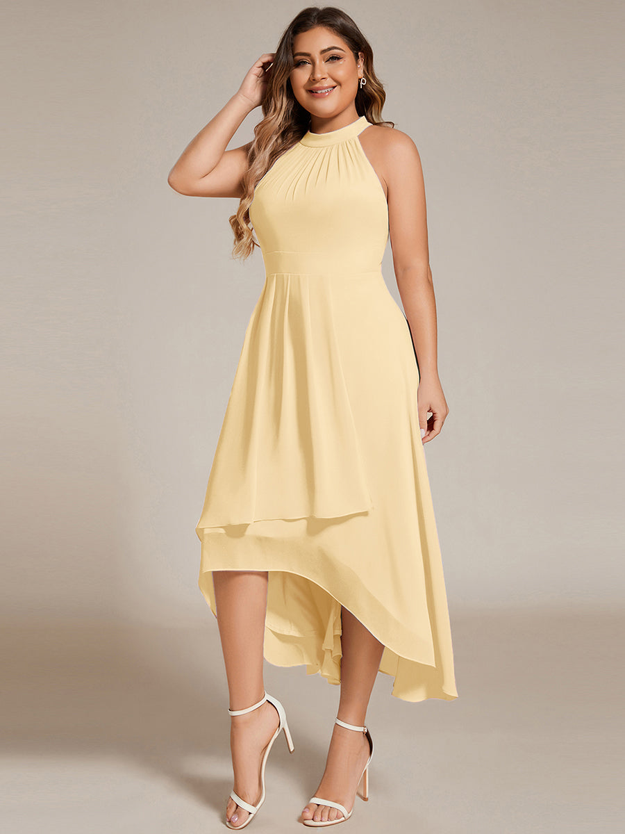 pretty POSIE|Flowy Plus Size Halter Neck Chiffon Midi Wedding Guest Dress