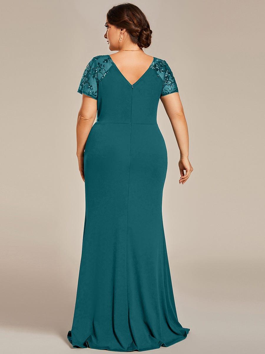pretty GILDED|Plus Size Front Slit Short Sleeve With Sequin Mother of the Bride Dresses