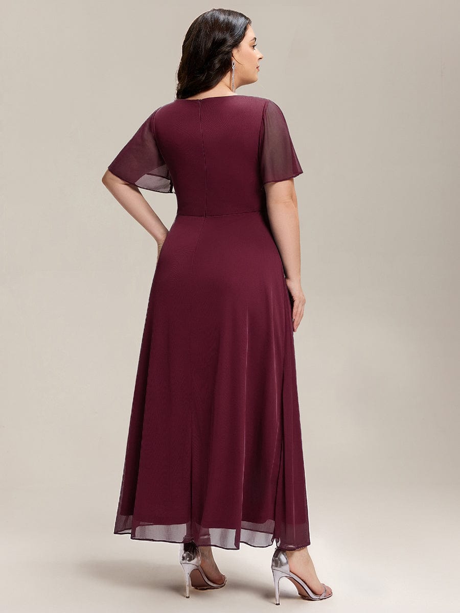 pretty MARIEL|Plus Size Rhinestone Embellished Chiffon Ruffle Sleeve Dress