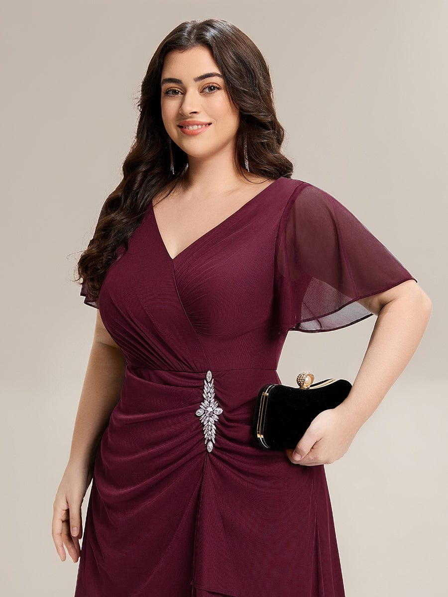 pretty MARIEL|Plus Size Rhinestone Embellished Chiffon Ruffle Sleeve Dress