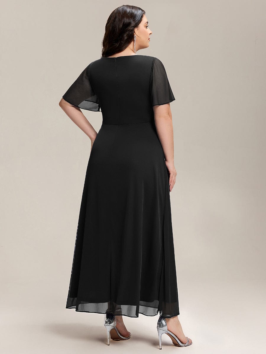 pretty MARIEL|Plus Size Rhinestone Embellished Chiffon Ruffle Sleeve Dress