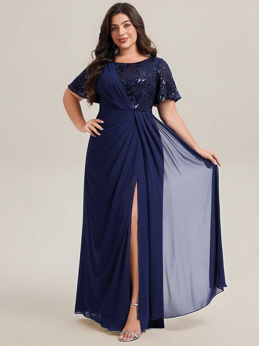 pretty GALE|Plus Size Flowing Ribbons Chiffon Mother of the Bride Dress