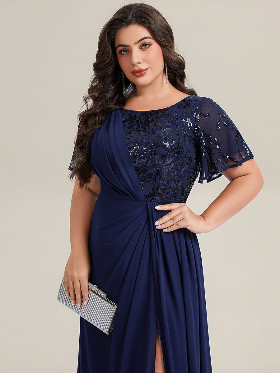 pretty GALE|Plus Size Flowing Ribbons Chiffon Mother of the Bride Dress