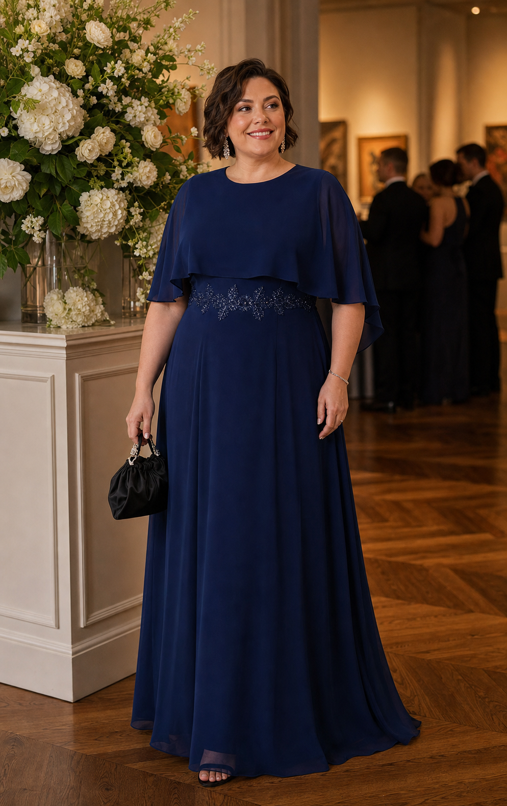 Plus Size Chiffon Cape Sleeve Mother of the Bride Dress