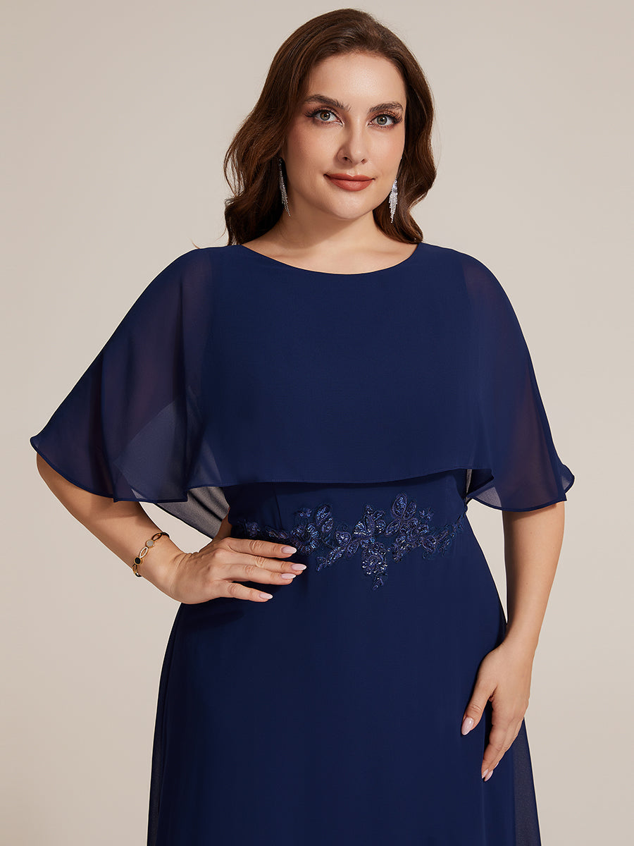 Plus Size Chiffon Cape Sleeve Mother of the Bride Dress