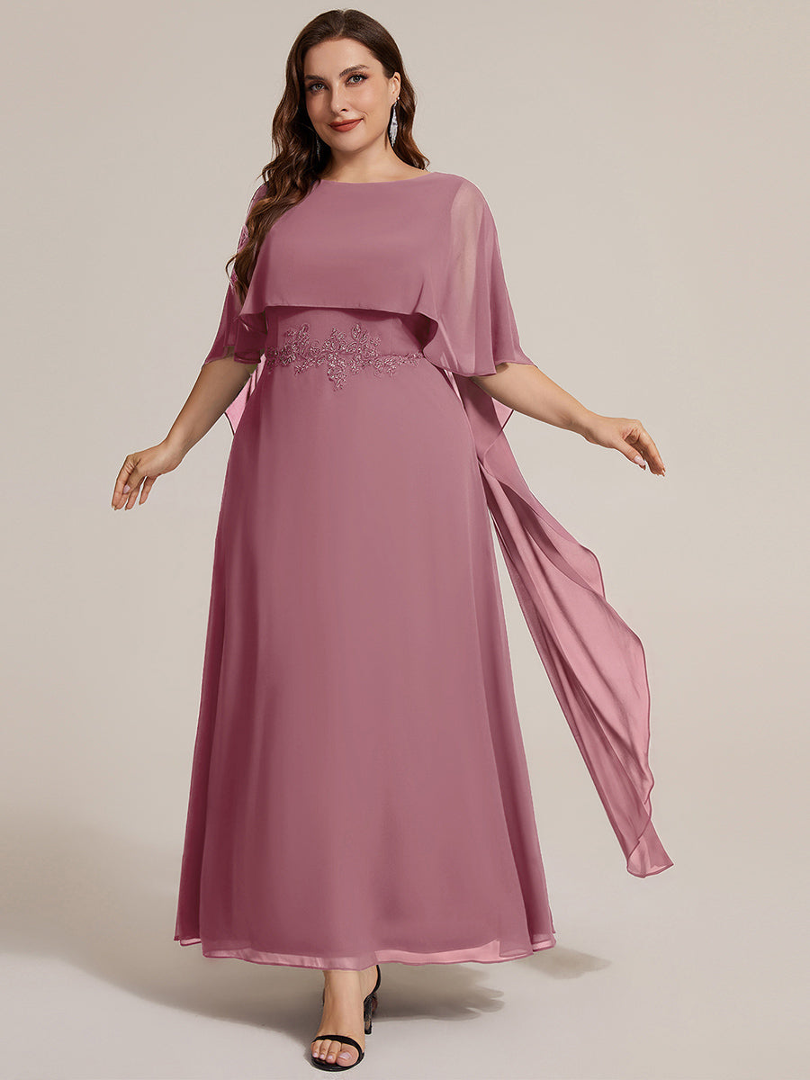 Plus Size Chiffon Cape Sleeve Mother of the Bride Dress