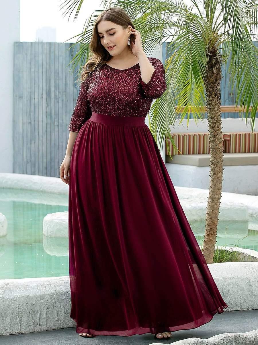 pretty FLORENCE|Plus Size Sequin 3/4 Sleeves Dresses