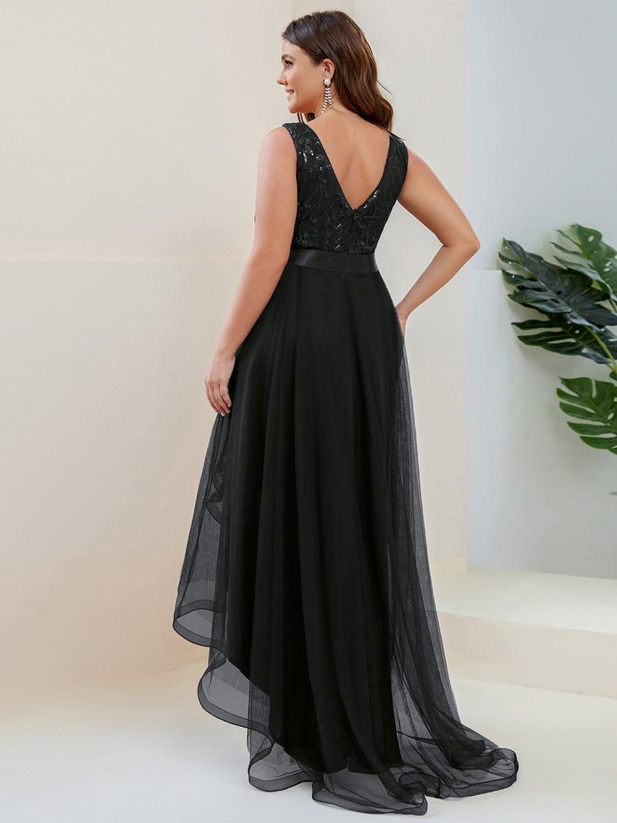 pretty SASHIA|Plus Size Sequin High-Low Deep V Neck Tulle Evening Dresses