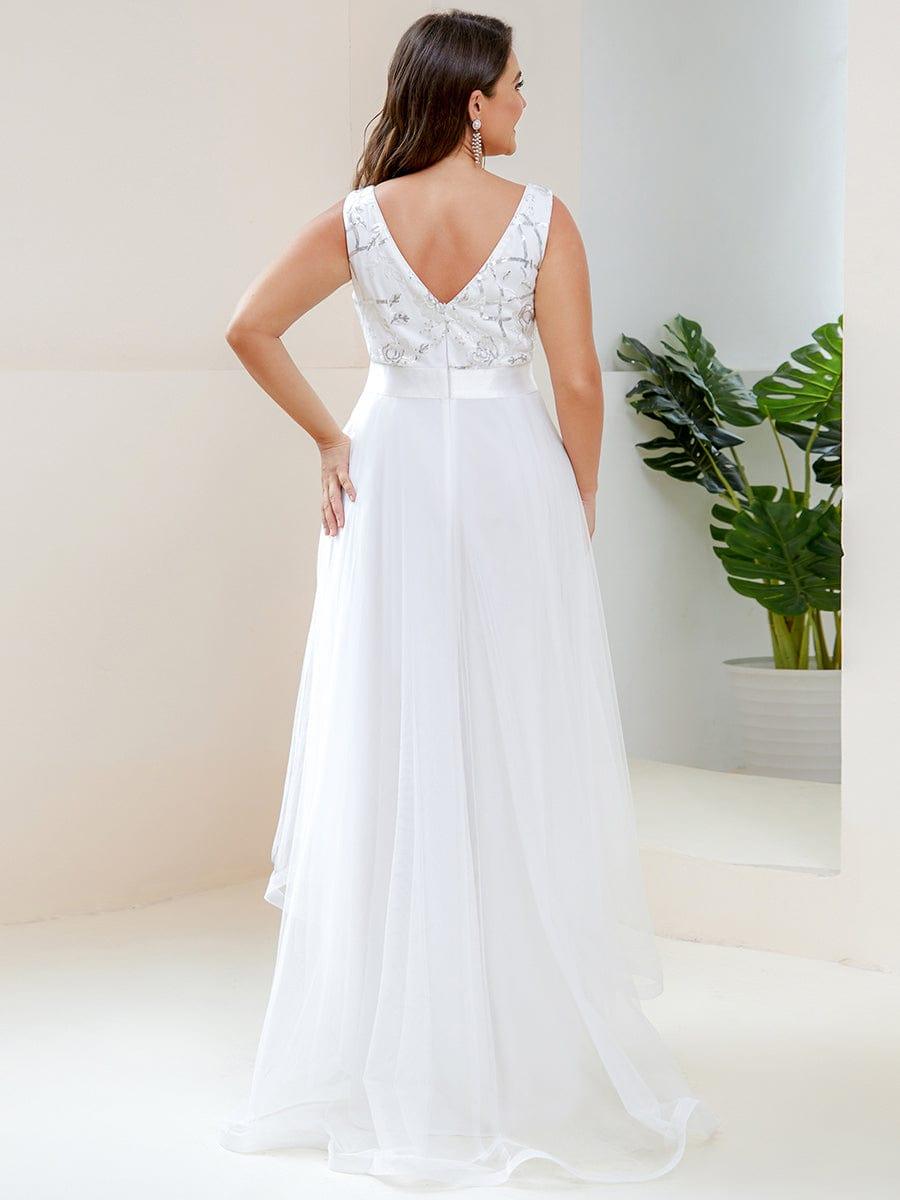 pretty SASHIA|Plus Size Sequin High-Low Deep V Neck Tulle Evening Dresses