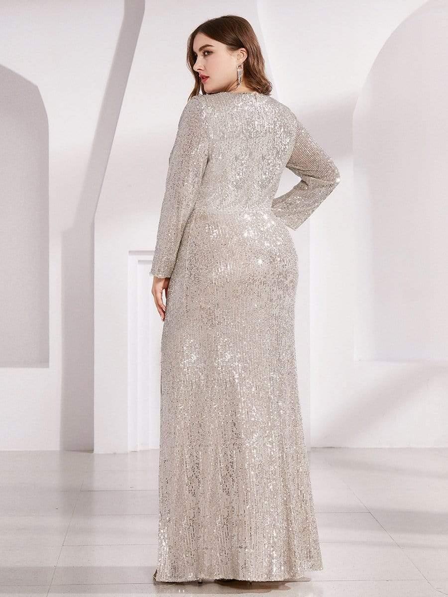 pretty NYX|Plus Size Sexy Deep V-Neck Sequin Bodice Formal Evening Gowns