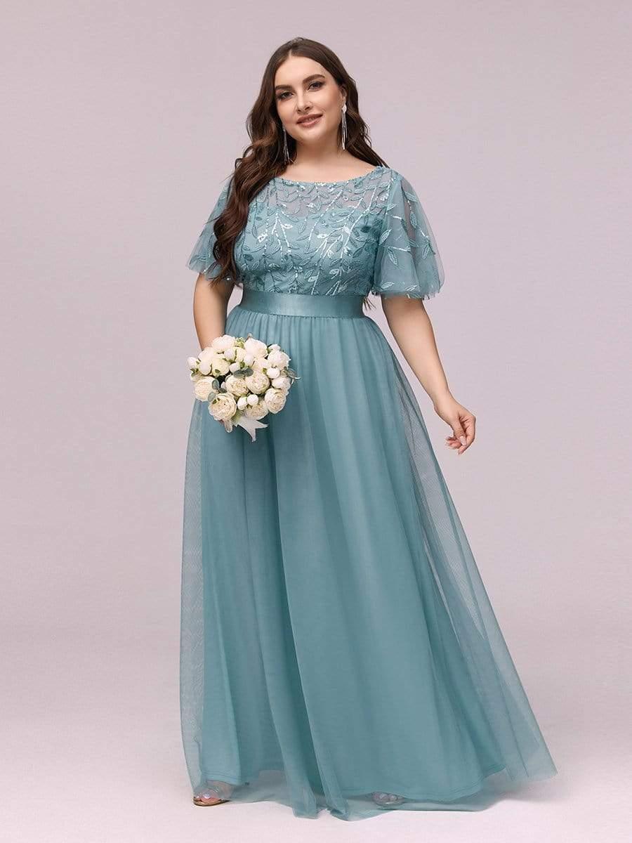 pretty SAPHIR|Plus Size Women's Embroidery Evening Dresses with Short Sleeve