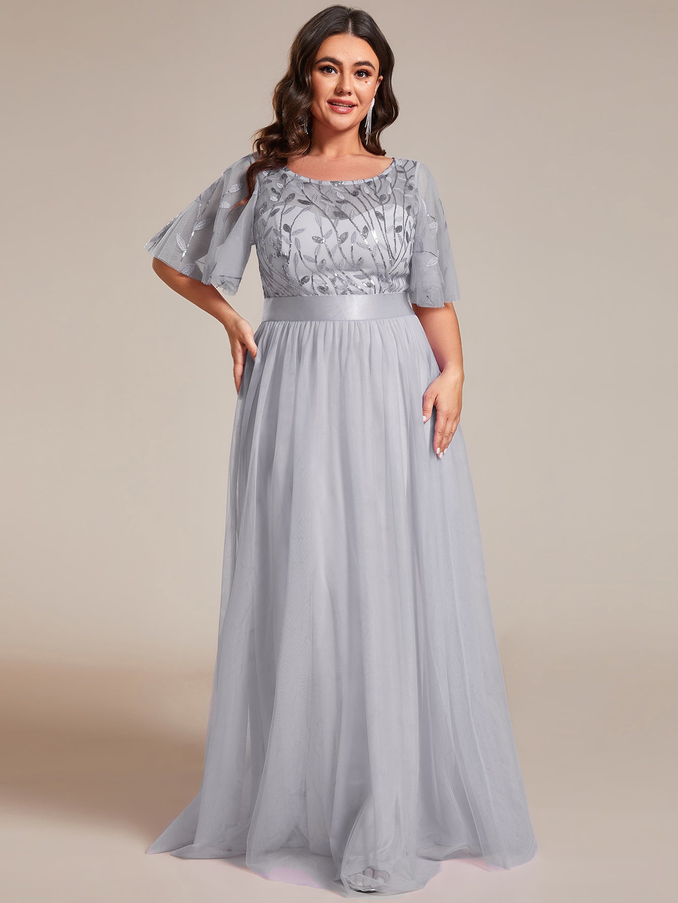 pretty SAPHIR|Plus Size Women's Embroidery Evening Dresses with Short Sleeve