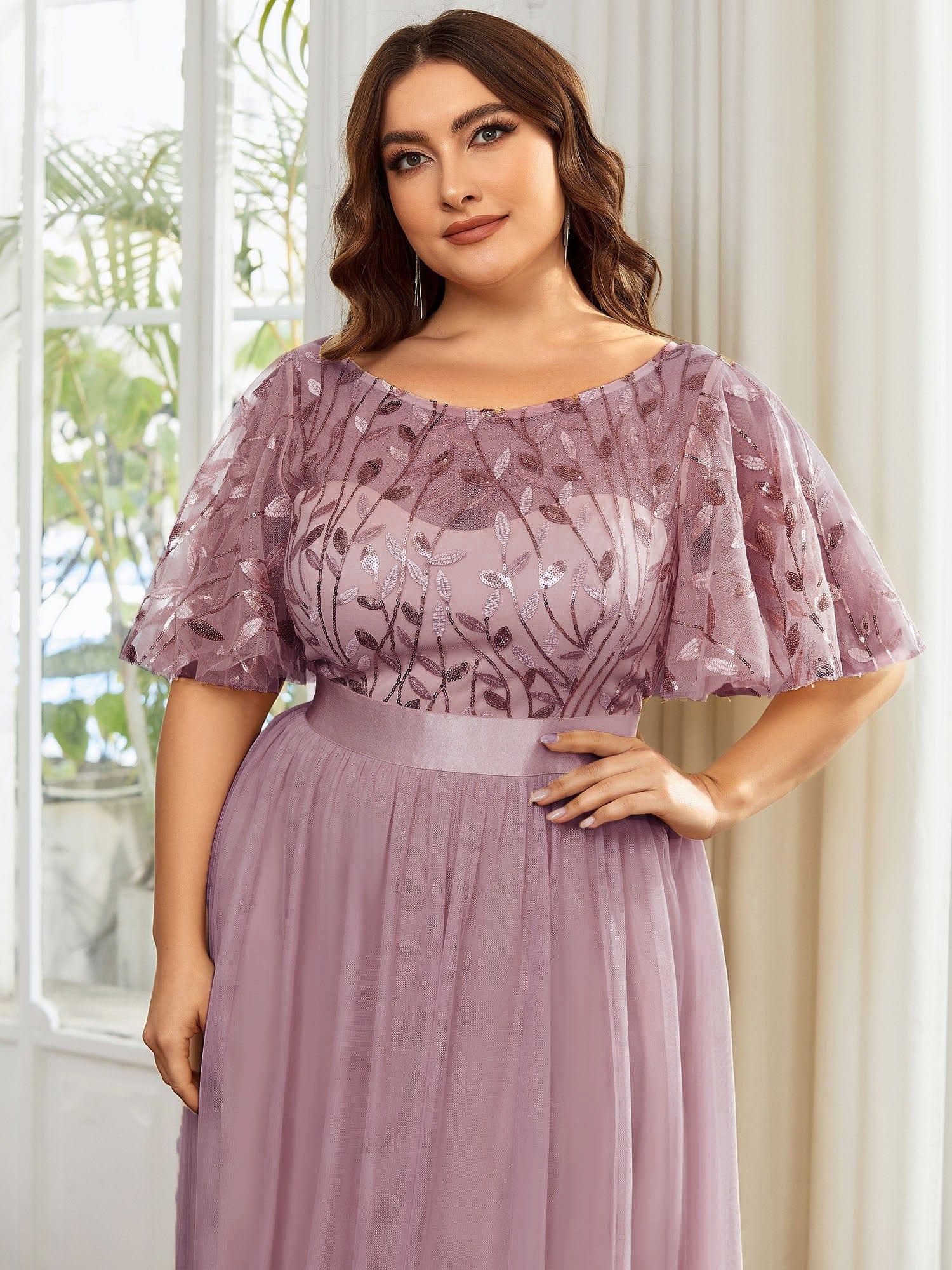 pretty SAPHIR|Plus Size Women's Embroidery Evening Dresses with Short Sleeve