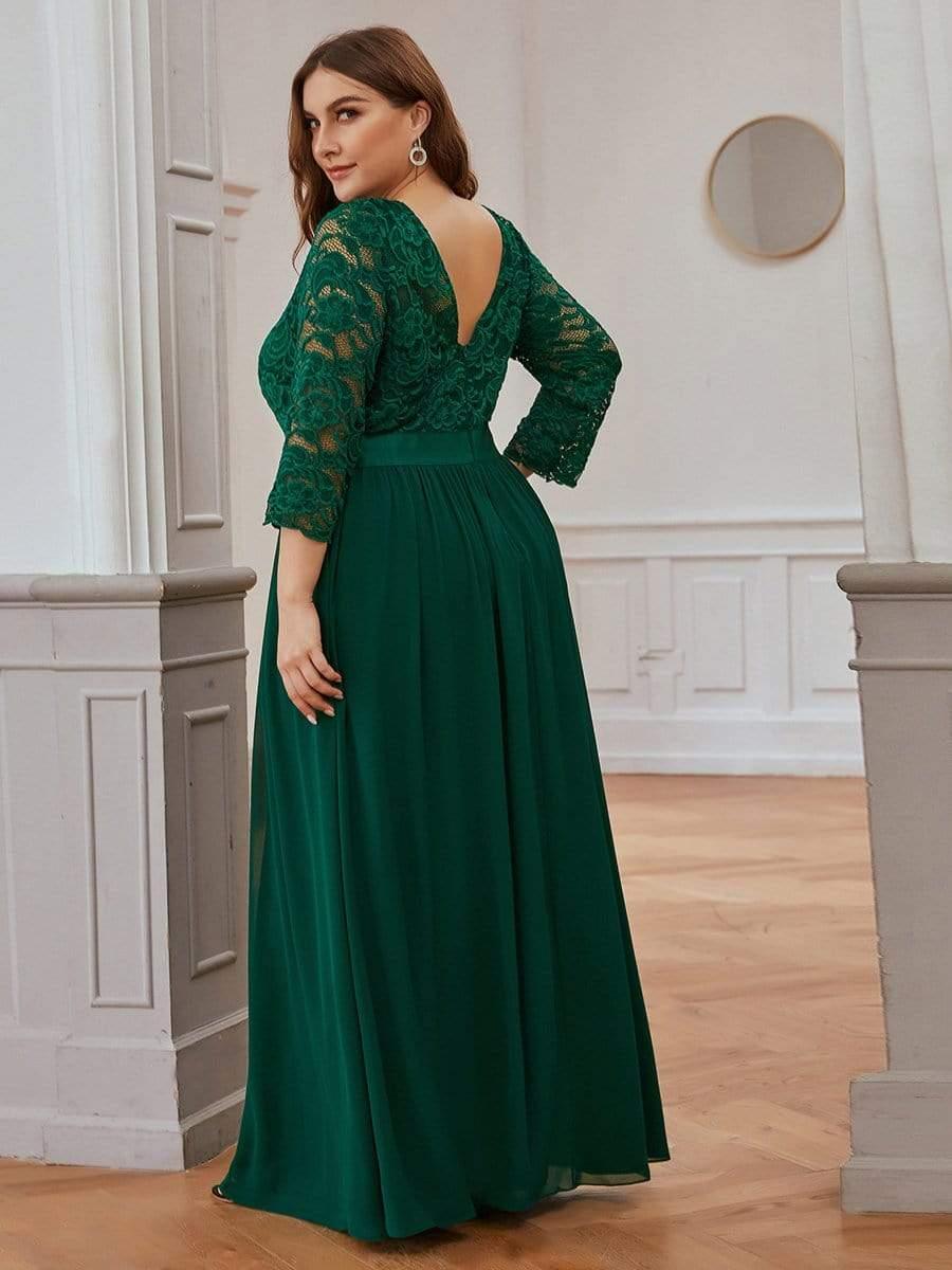 pretty FAUN|Simple Plus Size Lace Evening Dress with Half Sleeves