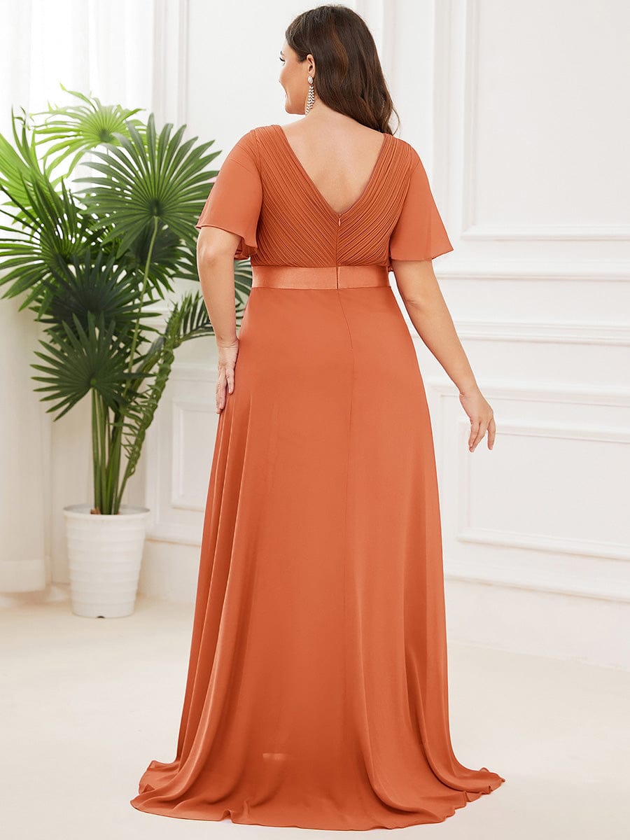 pretty MONICA|Plus Size Simple Empire Waist Flutter Sleeve Evening Dress