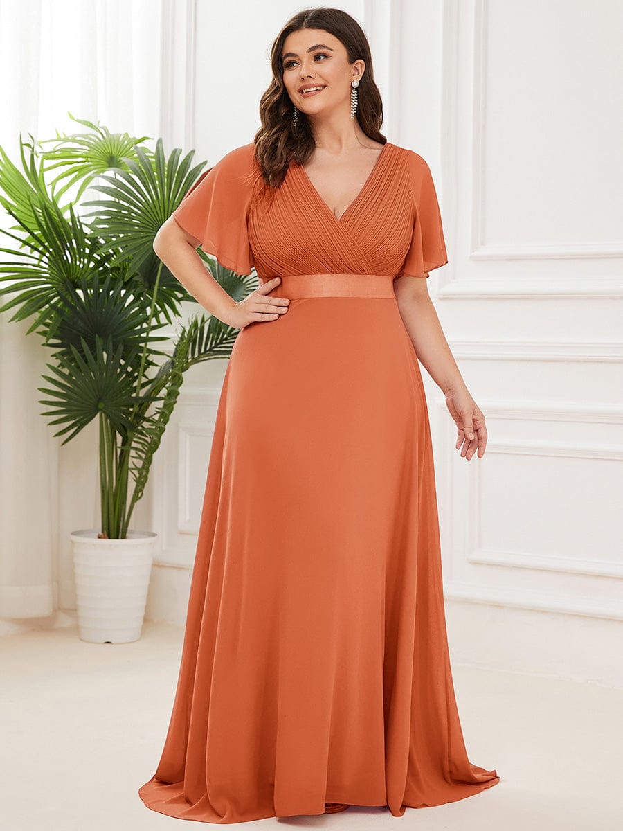 pretty MONICA|Plus Size Simple Empire Waist Flutter Sleeve Evening Dress