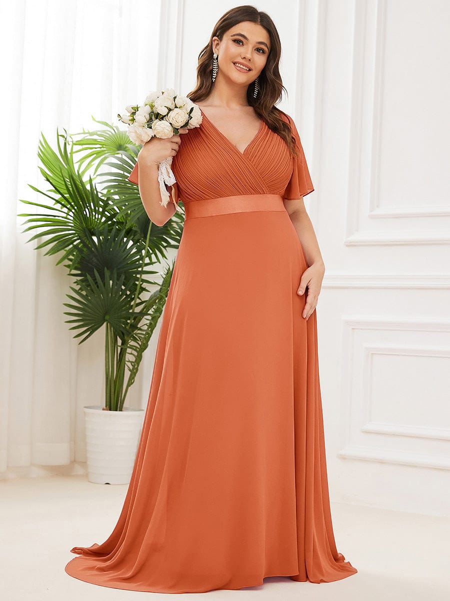 pretty MONICA|Plus Size Simple Empire Waist Flutter Sleeve Evening Dress