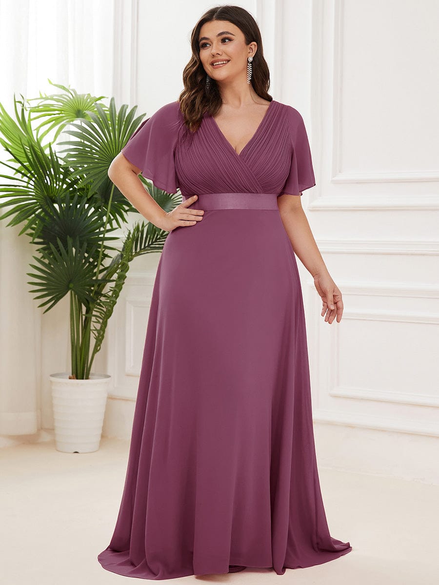 pretty MONICA|Plus Size Simple Empire Waist Flutter Sleeve Evening Dress
