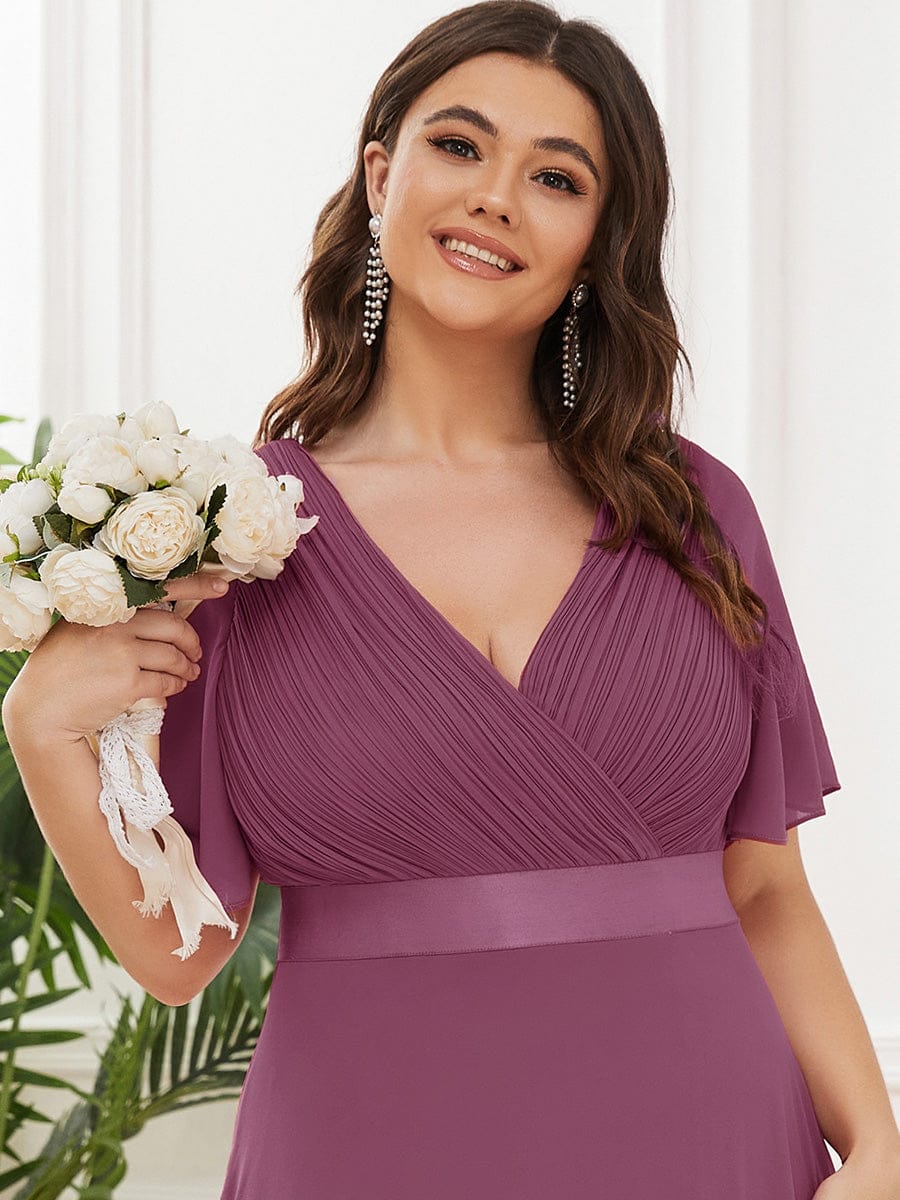 pretty MONICA|Plus Size Simple Empire Waist Flutter Sleeve Evening Dress