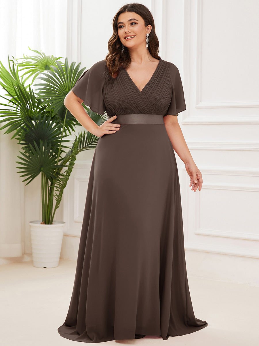 pretty MONICA|Plus Size Simple Empire Waist Flutter Sleeve Evening Dress