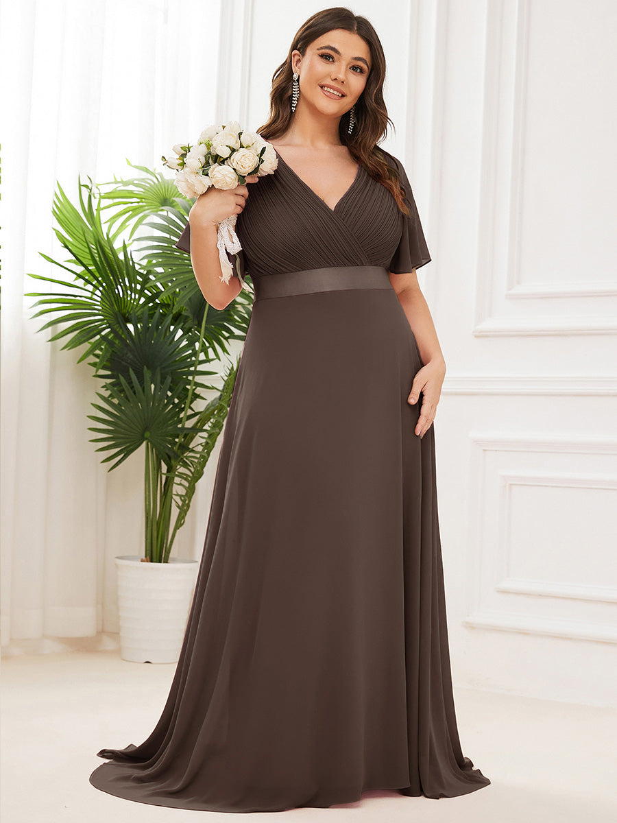 pretty MONICA|Plus Size Simple Empire Waist Flutter Sleeve Evening Dress