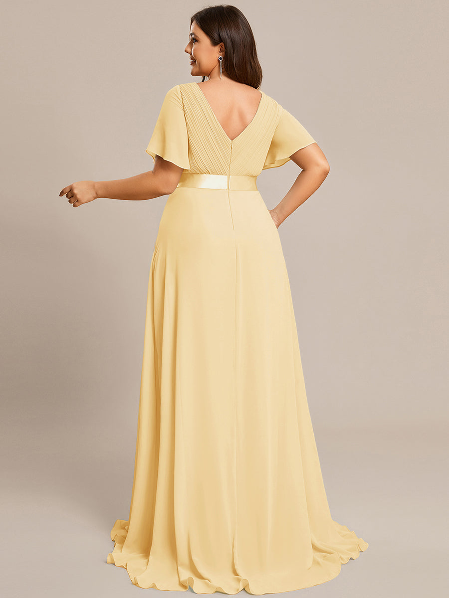 pretty MONICA|Plus Size Simple Empire Waist Flutter Sleeve Evening Dress
