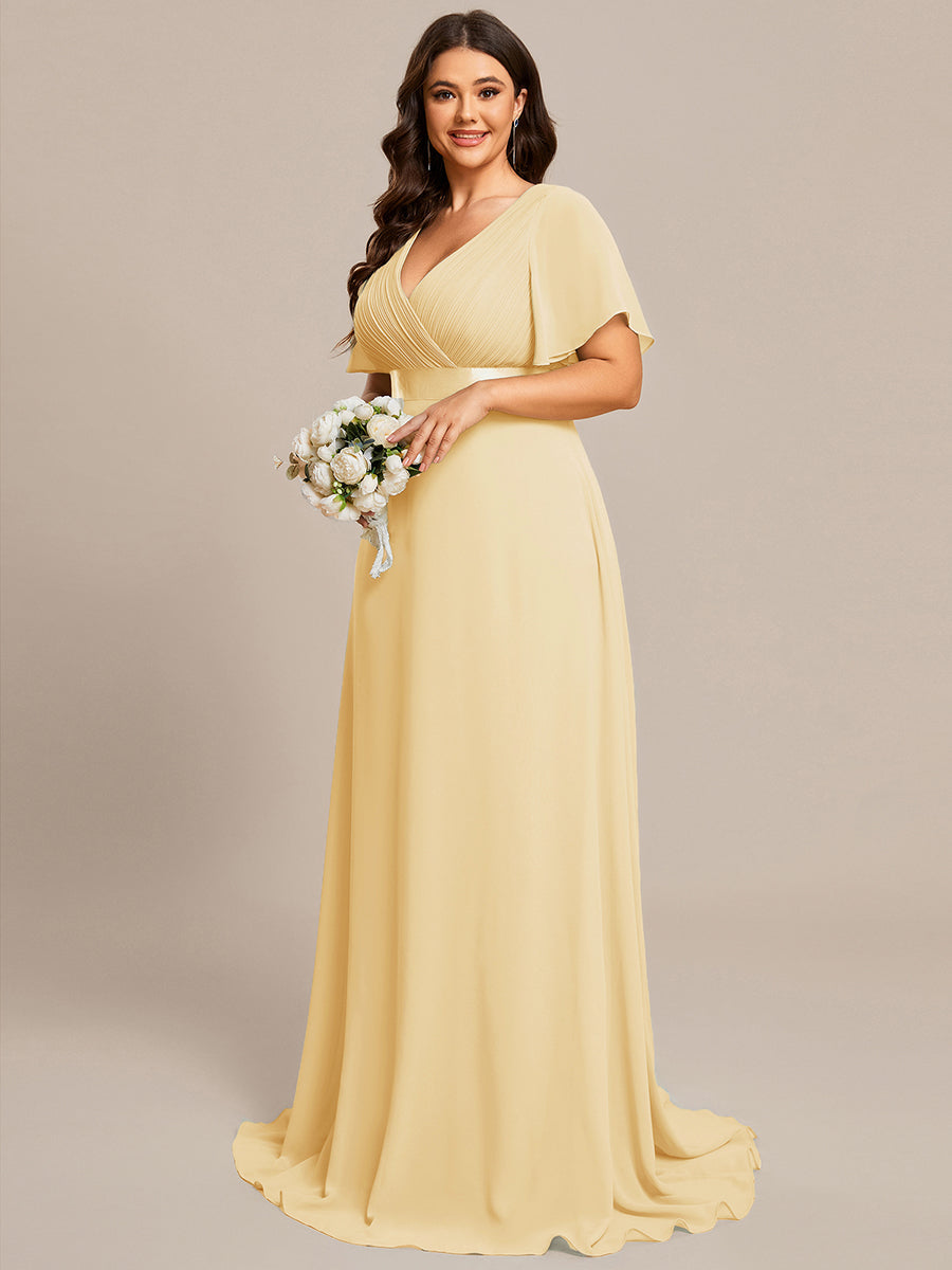 pretty MONICA|Plus Size Simple Empire Waist Flutter Sleeve Evening Dress