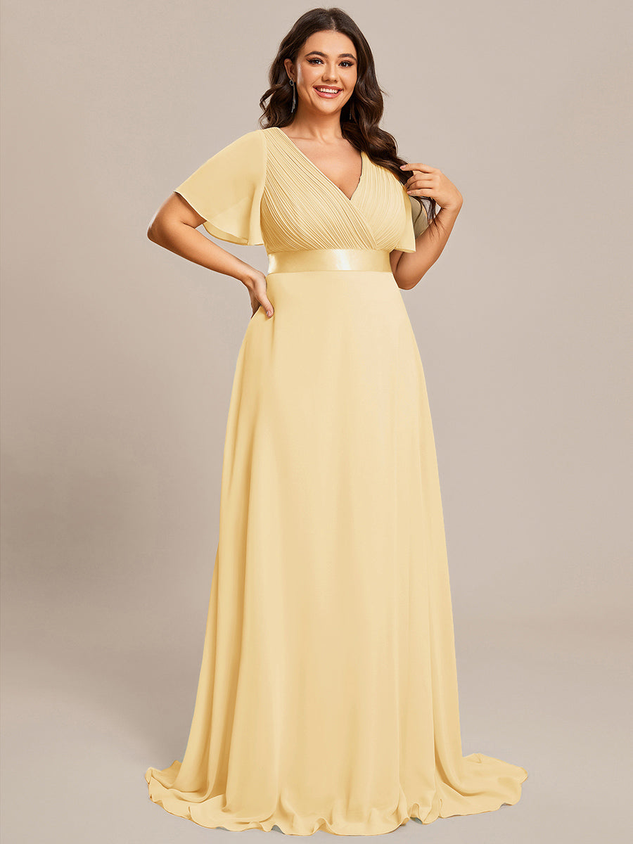 pretty MONICA|Plus Size Simple Empire Waist Flutter Sleeve Evening Dress