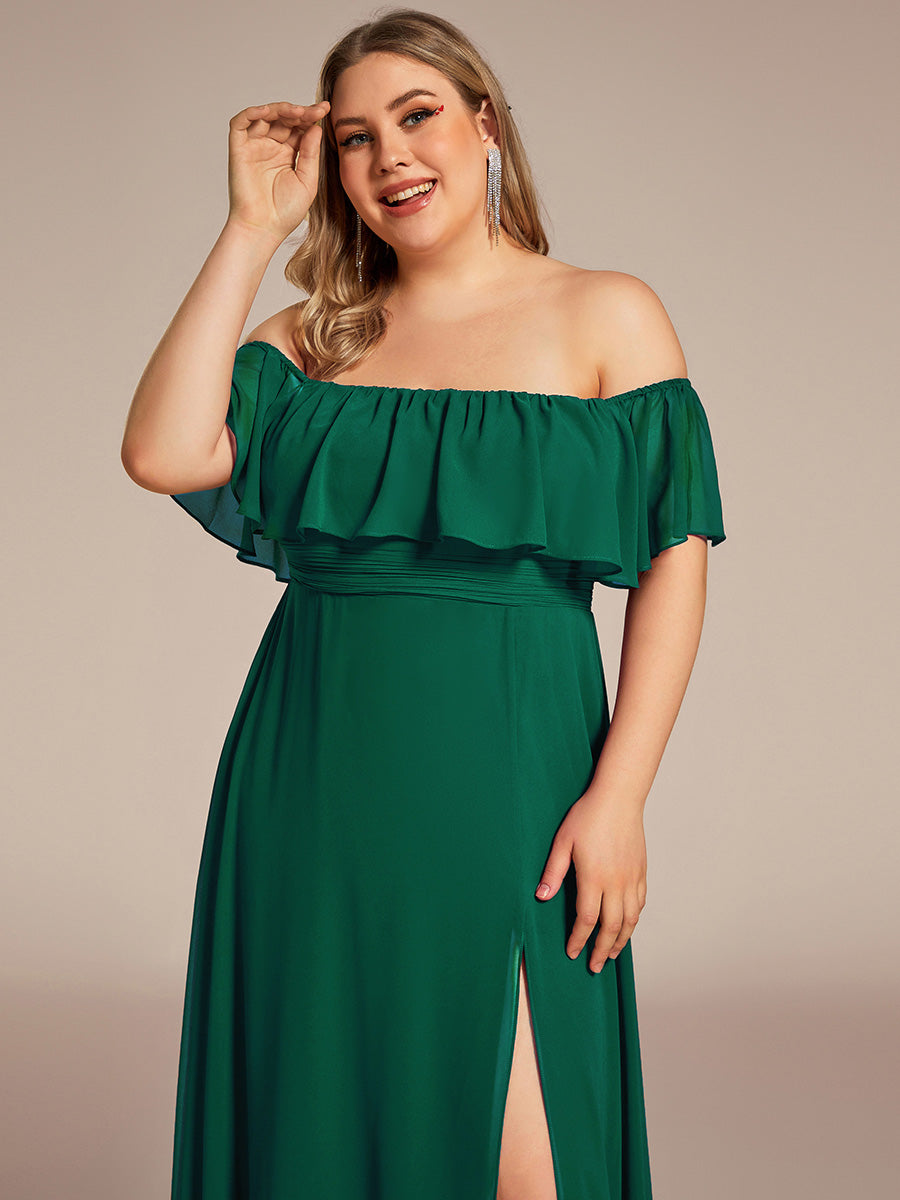 ever ÉMILE|Plus Size Off the Shoulder Formal Bridesmaid Dress with Thigh Split